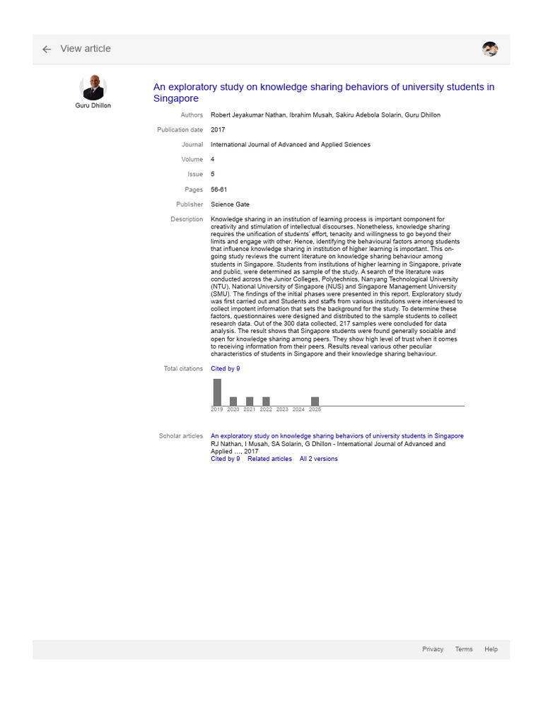 Knowledge Sharing Among Singapore Students | PDF | Learning | Cognition