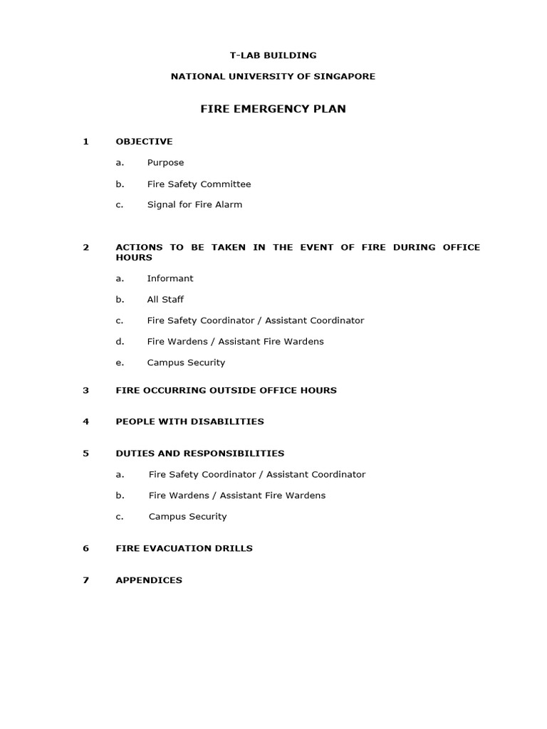 NUS T-Lab Fire Emergency Plan | PDF | Firefighting | Fire Safety