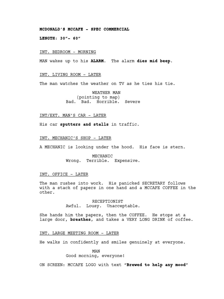 McDonald's McCafe Commercial Script | PDF