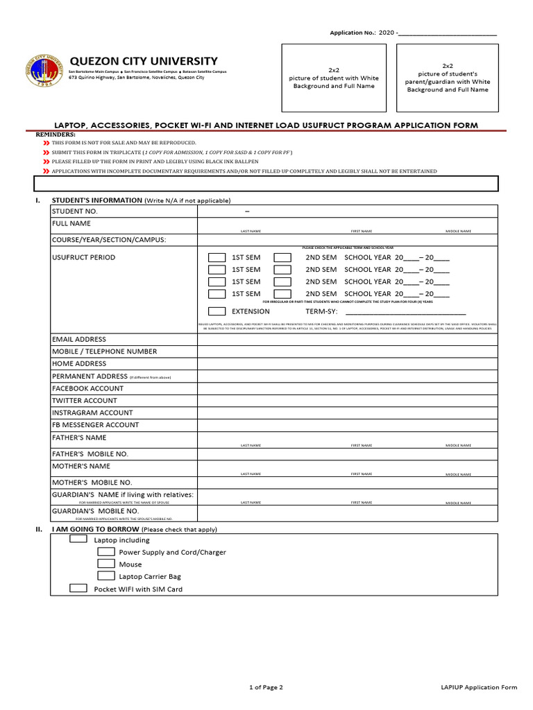 B- Laptop Application Form - Print | PDF