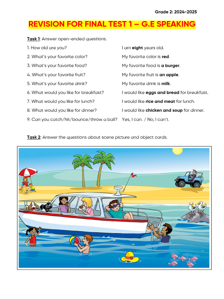 Revision For Final Test 1 - Speaking | PDF