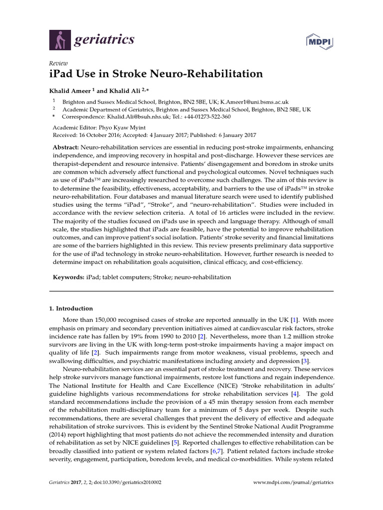 iPad Use in Stroke Rehabilitation Review | PDF | Physical Therapy | Stroke