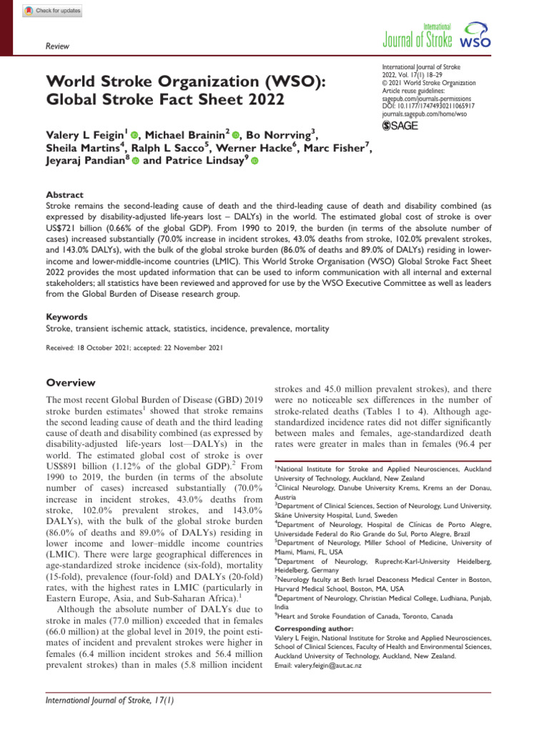 Feigin Et Al 2022 World Stroke Organization (Wso) Global Stroke Fact ...
