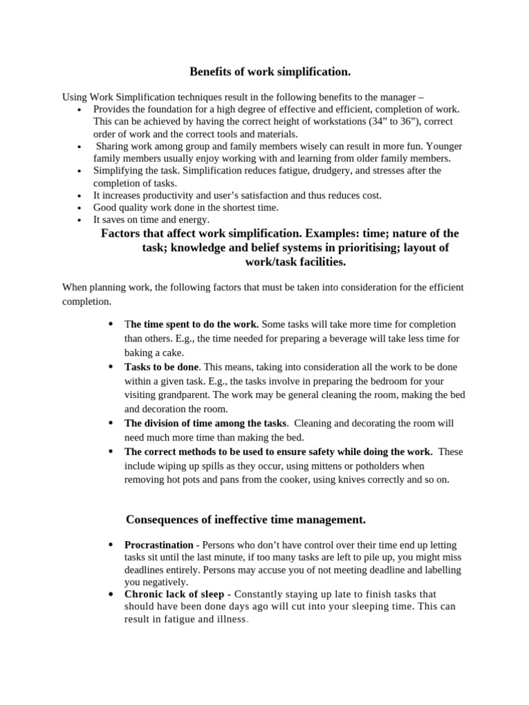 Work Simplification Benefits and Techniques | PDF | Time Management ...