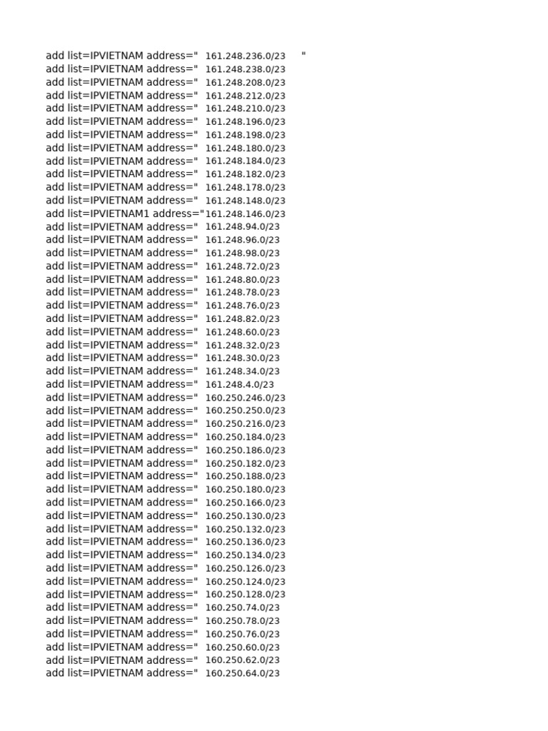 IP Address List for IPVIETNAM | PDF
