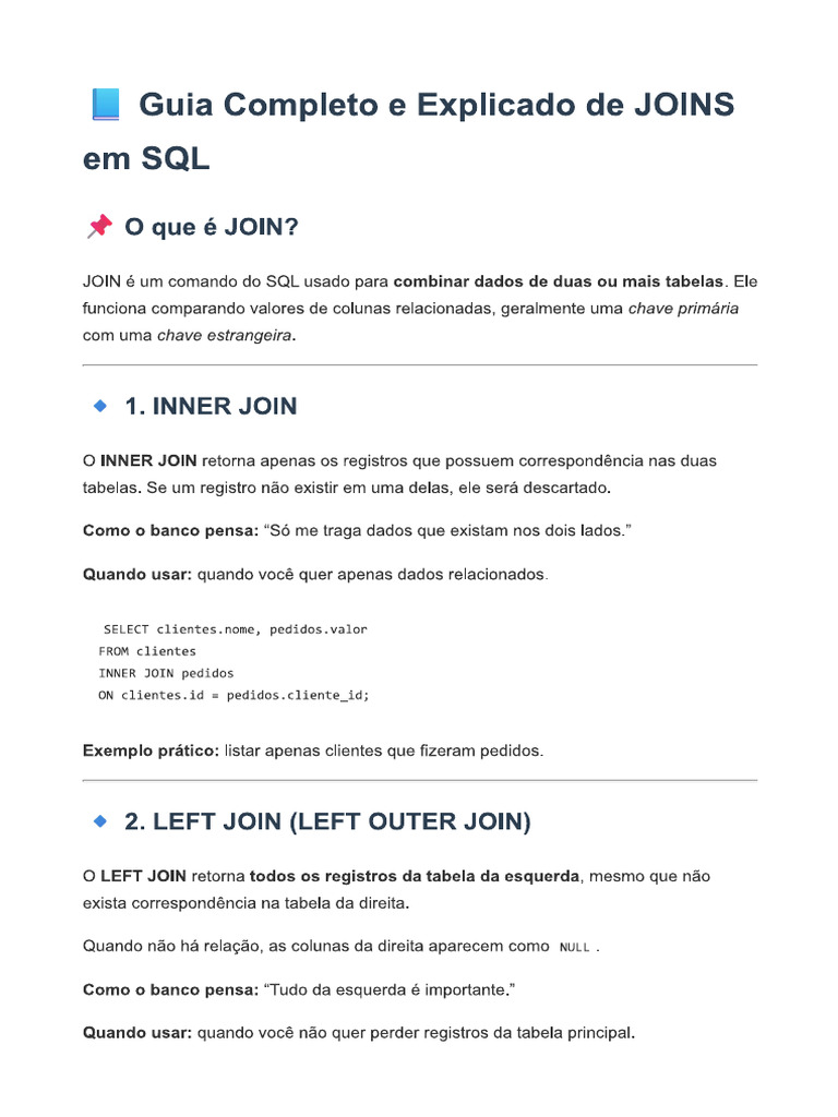 Guia de Joins SQL | PDF