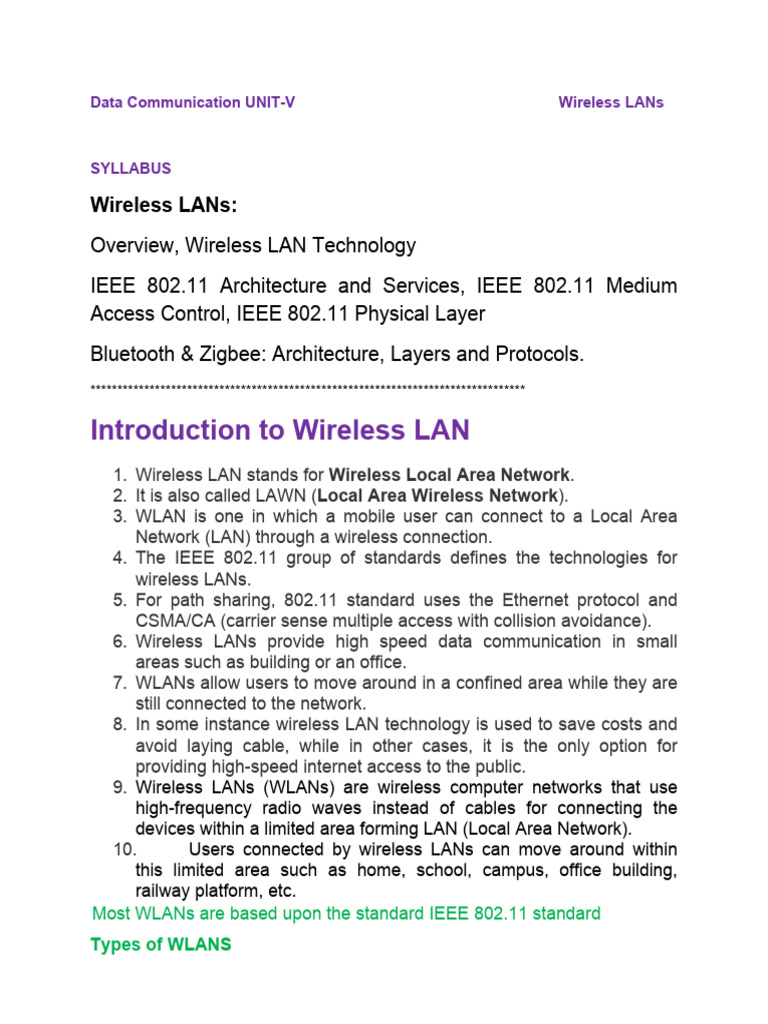 DC UNIT-5 NOTES | PDF | Wireless Lan | Computer Network