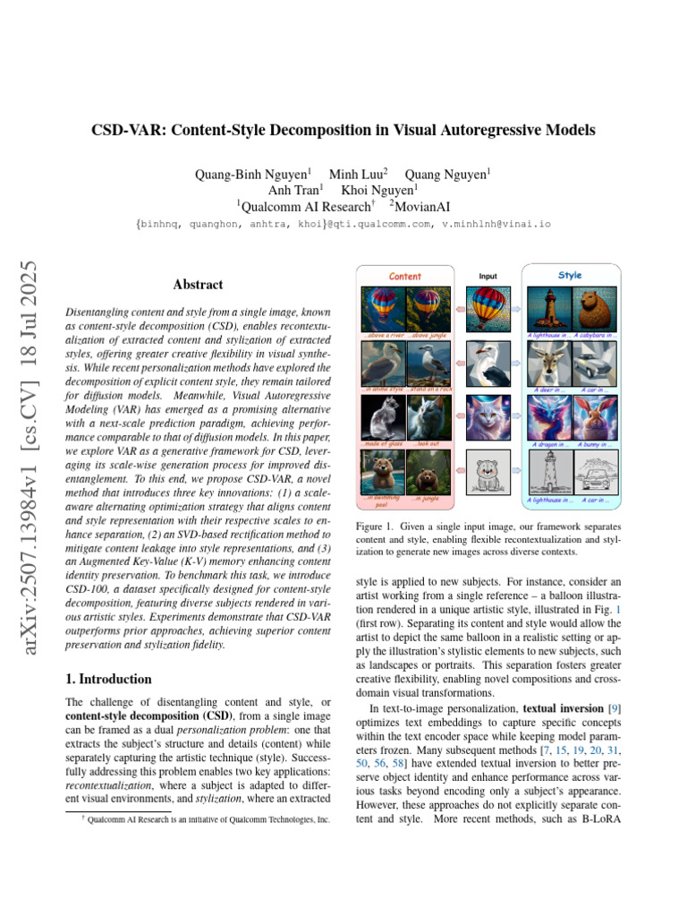 CSD-VAR: Content-Style Decomposition Method | PDF | Machine Learning ...