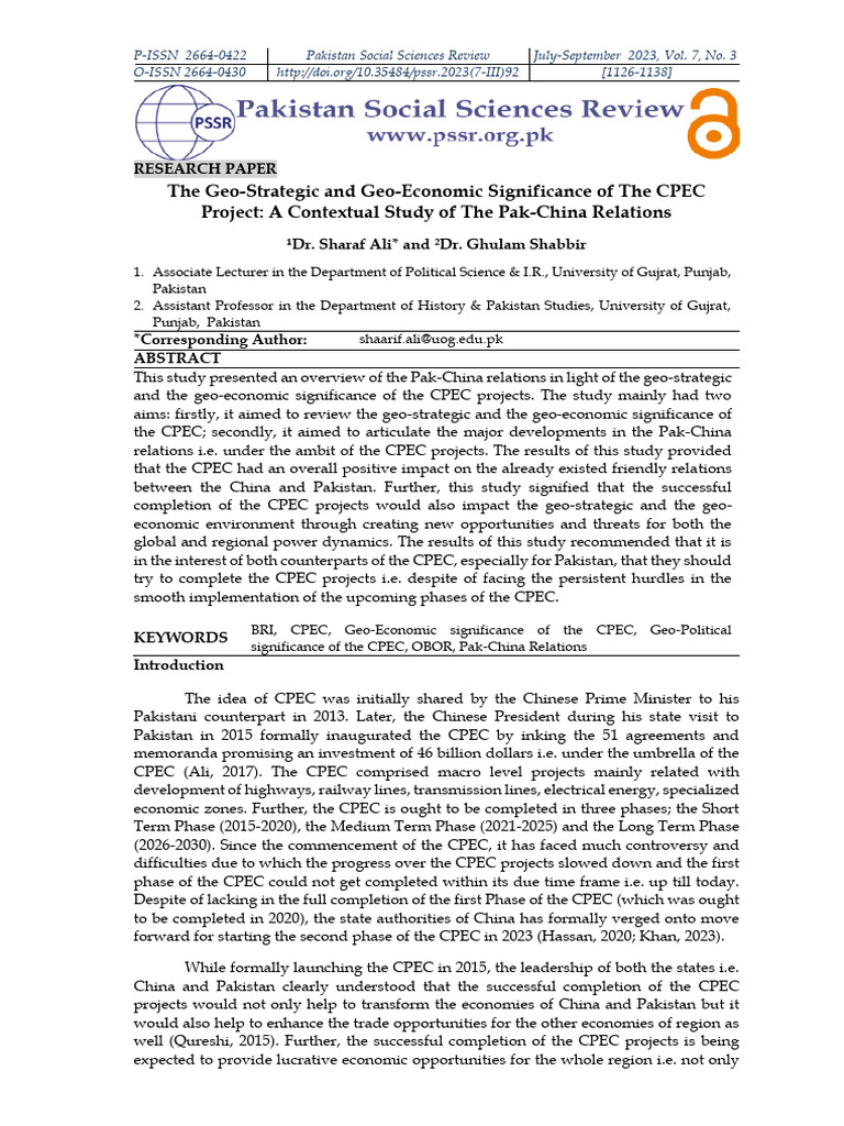 CPEC's Impact on Pak-China Relations | PDF | Pakistan | Strait Of Malacca