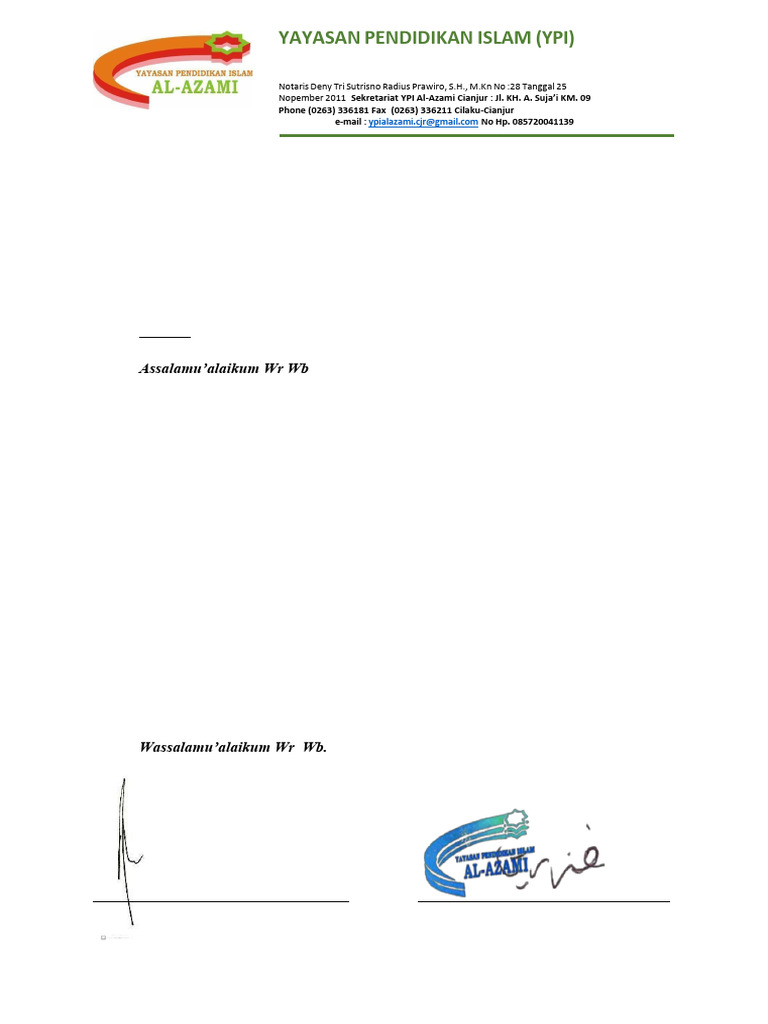 Pemberitahuan Rihlah Assatidz YPI Al-Azami | PDF