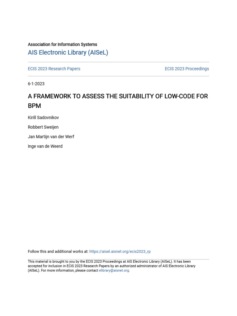 Sadovnikov and Sweijen - A Framework to Assess the Suitability of Low ...