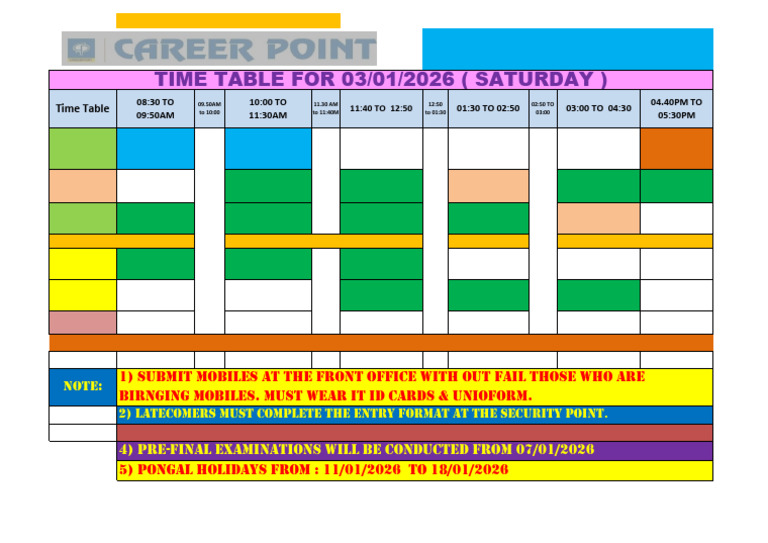 Time Table For 03-01-2026 | PDF | Educational Assessment And Evaluation ...