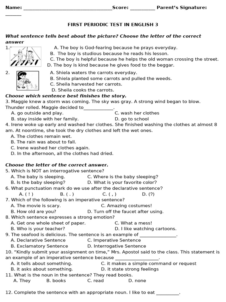 English 3 Periodic Test Questions | PDF | Sentence (Linguistics) | Syntax