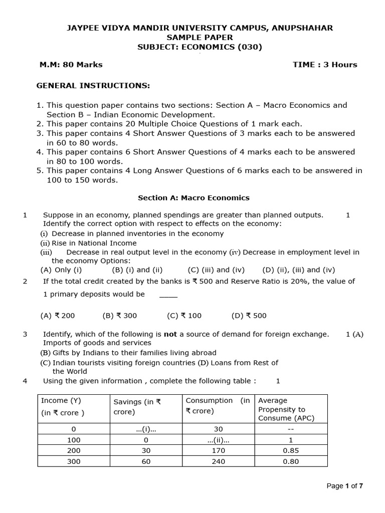 Sample Paper Eco 2026 | PDF | Goods | Public Good