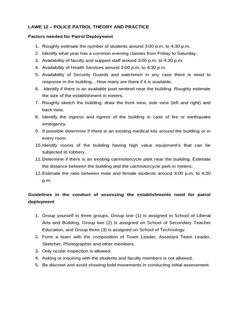 Activity. Patrol Deployment | PDF