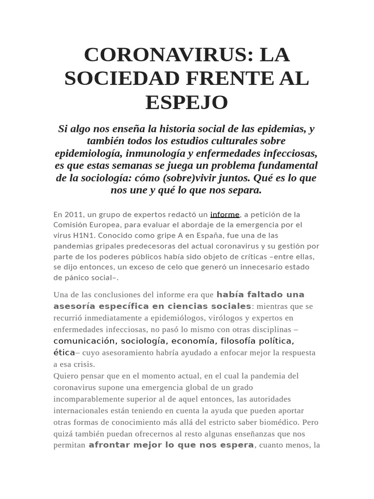 Sociología del Coronavirus y Sociedad | PDF | Sociología | Epidemias