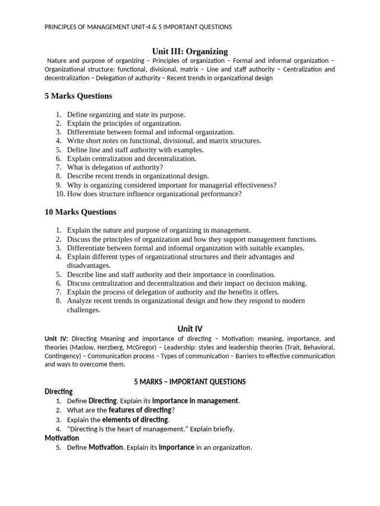 Bba Pm U-3,4& 5 Imp Qtns | PDF | Leadership | Motivation