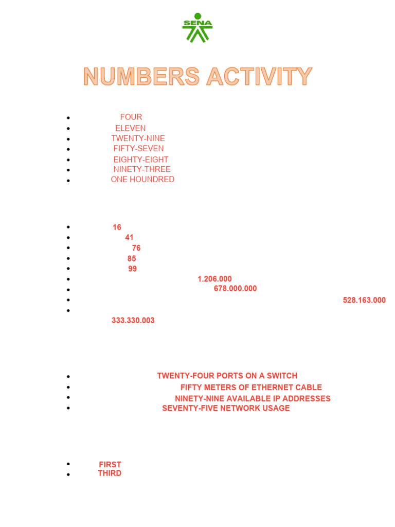 NUMBERS_ACTIVITY JOSEGOMEZ | PDF | Network Switch | Network Architecture