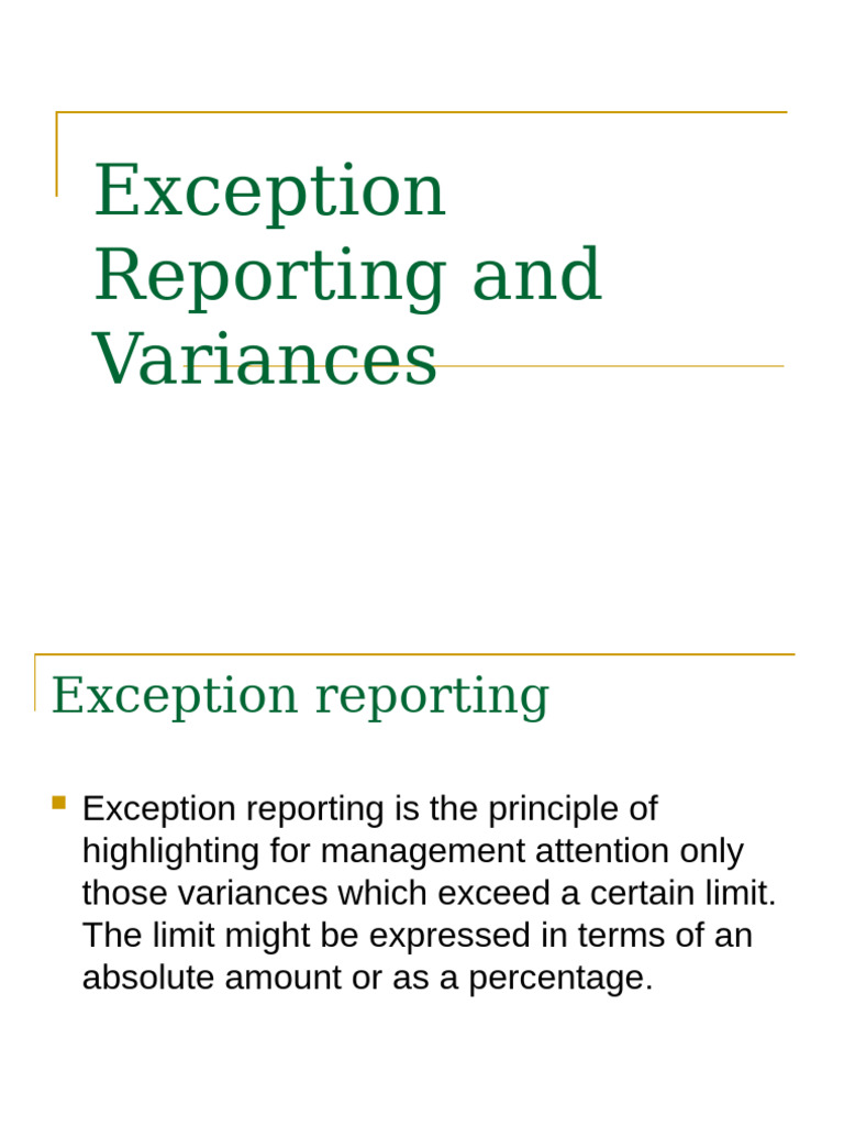 Understanding Exception Reporting Variances | PDF | Variance | Cost