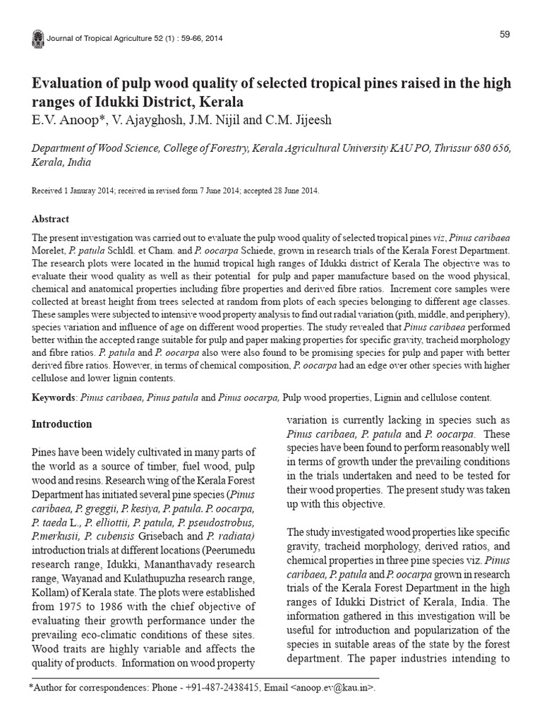 Pulp Wood Quality of Tropical Pines in Idukki | PDF | Wood | Pulp (Paper)