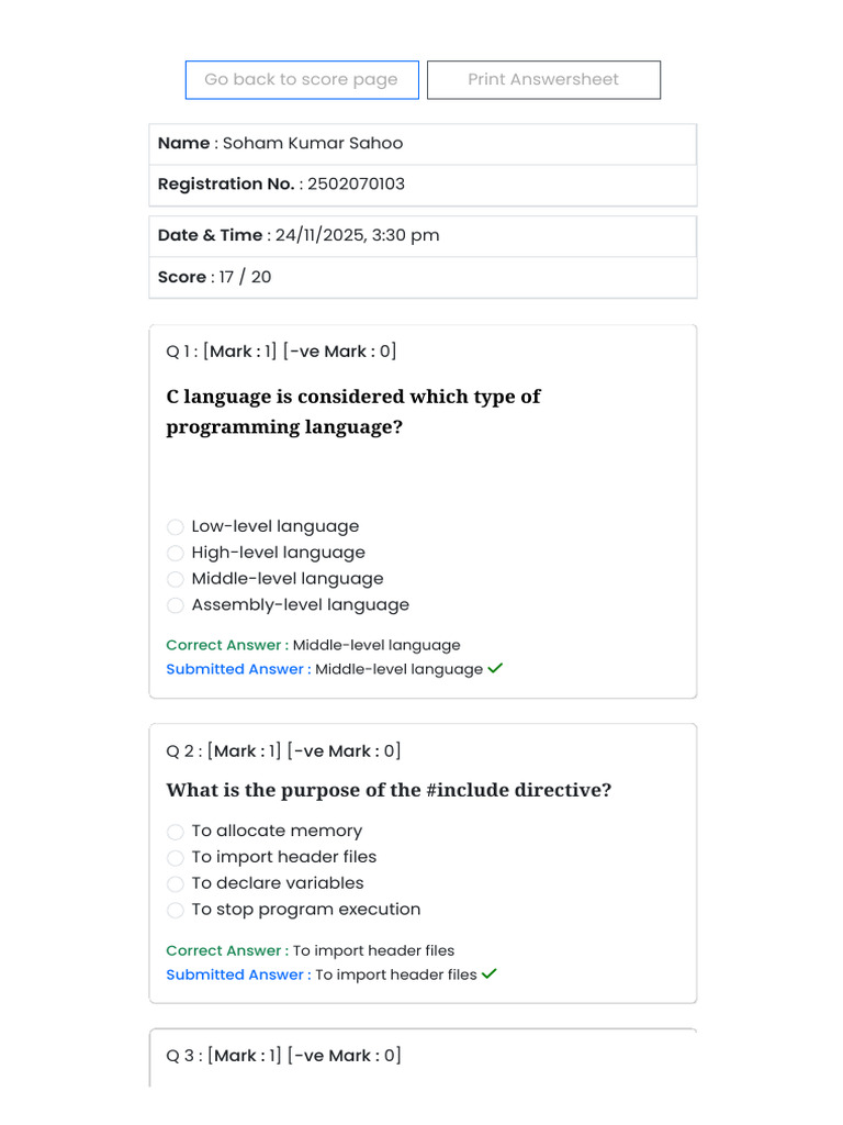 C Programming Quiz Score Report | PDF | Pointer (Computer Programming ...