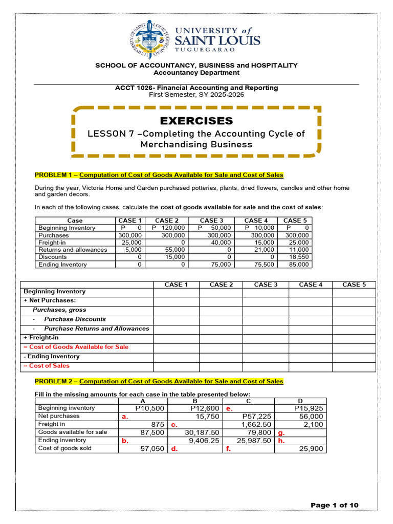 Financial Accounting Problem Set 2025 | PDF | Expense | Debits And Credits
