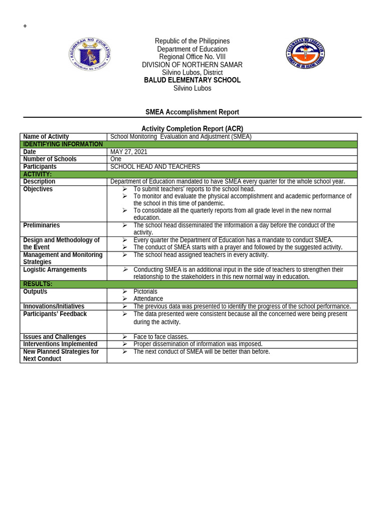 SMEA Accomplishment Report 2021 | PDF