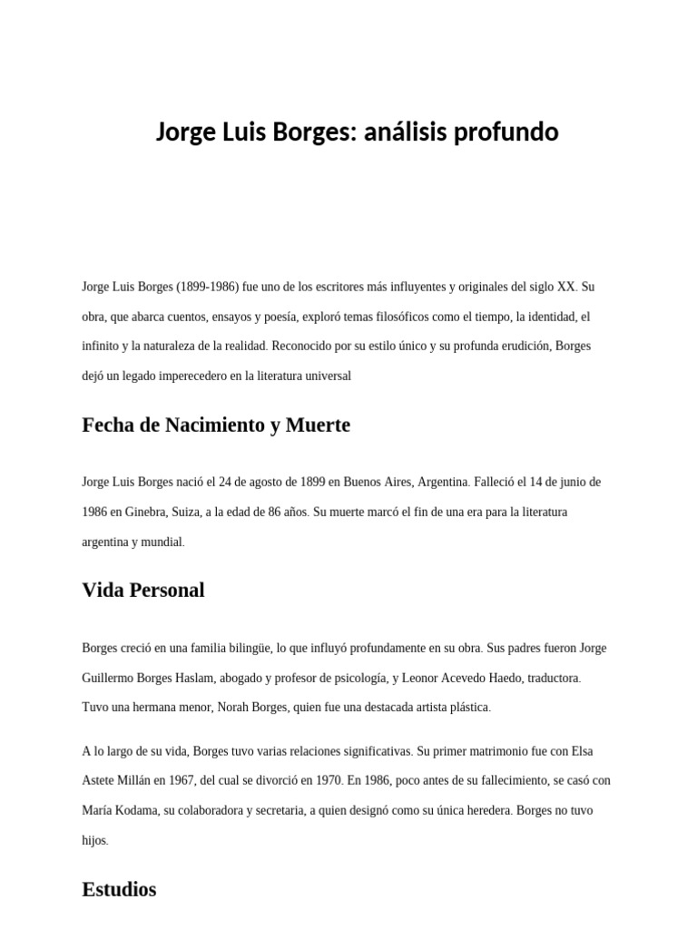 Análisis de la obra de Jorge Luis Borges | PDF