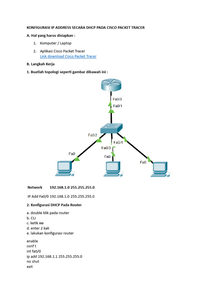 Konfigurasi DHCP di Cisco Packet Tracer | PDF