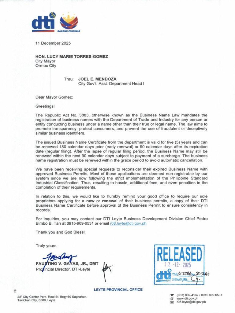 BN Letters - Lgu Ormoc | PDF