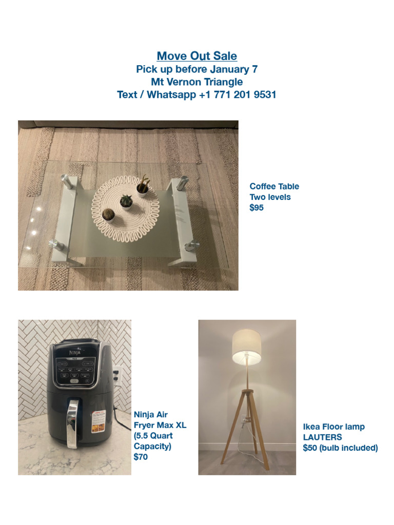 Move Out Sale: Furniture & Electronics Deals | PDF