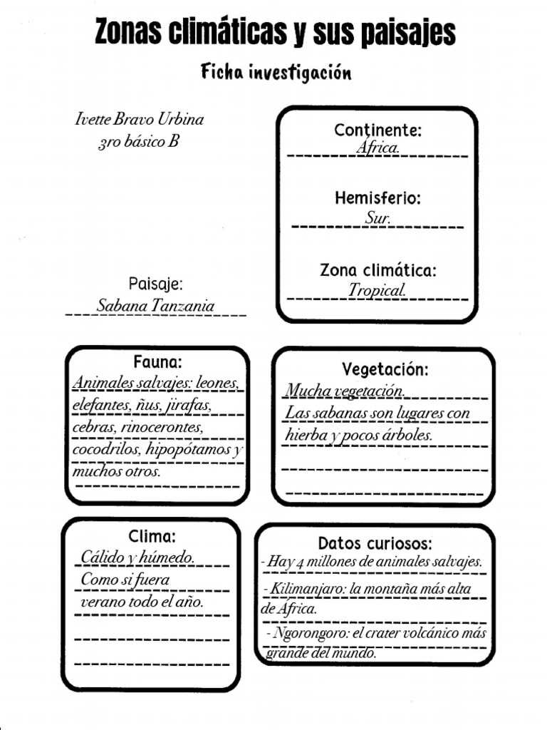 Zonas Climáticas y sus paisajes. Ficha de investigación | PDF