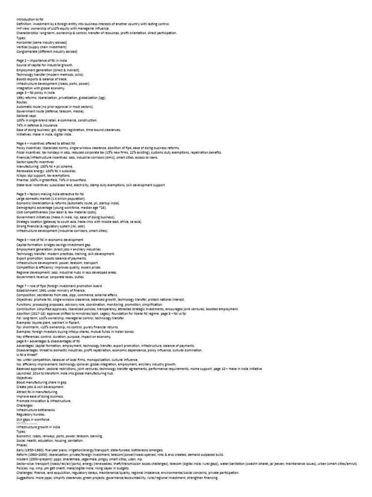 Cheat Notes | PDF | Foreign Direct Investment | Taxes
