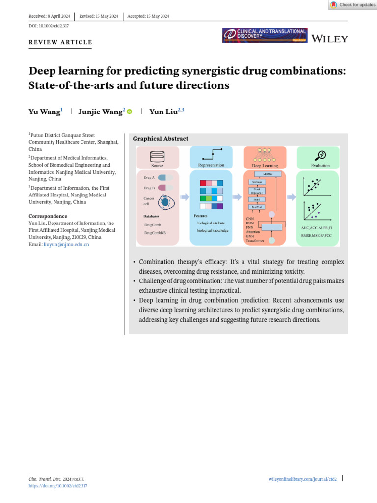 Deep Learning For Predicting Synergistic Drug Combinations State-Of-The ...