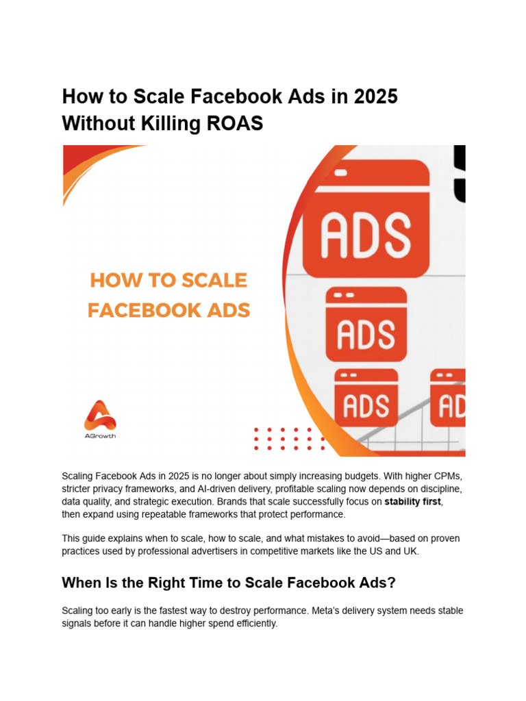 How to Scale Facebook Ads in 2025 Without Killing ROAS | PDF | Facebook ...