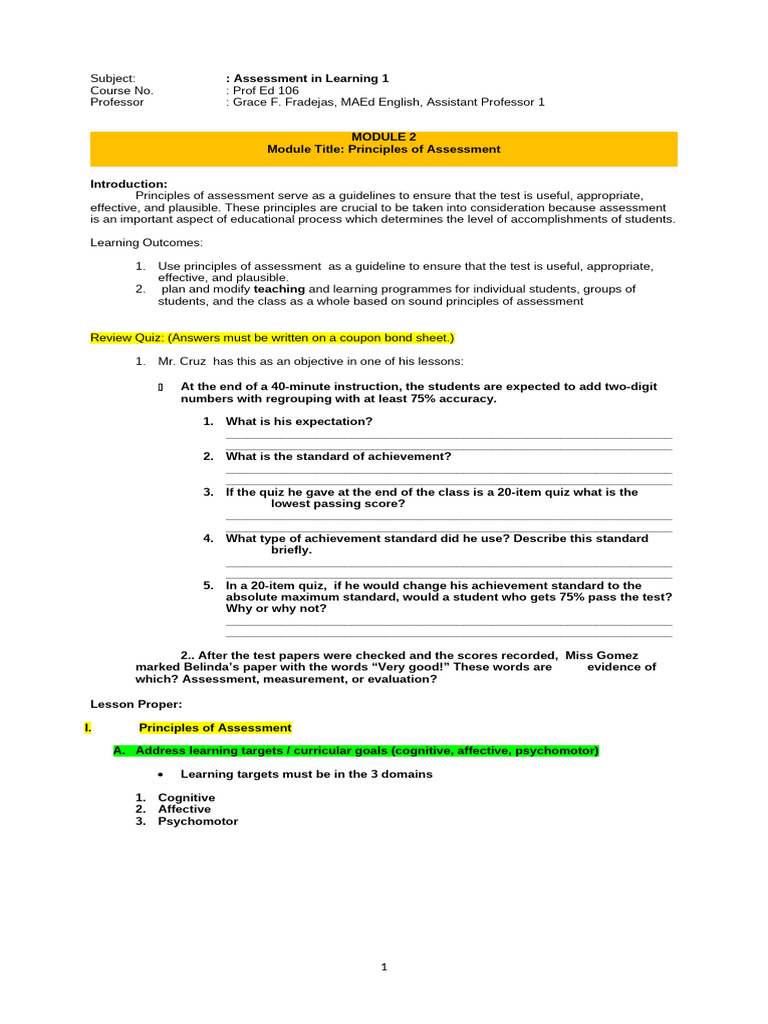 Principles of Assessment in Education | PDF | Educational Assessment ...