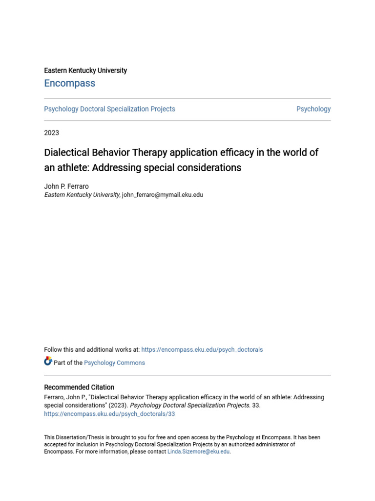 Dialectical Behavior Therapy Application Efficacy in The World of | PDF ...