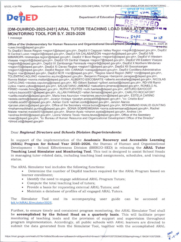 Memo DM Ouhrod 2025 942025 | PDF