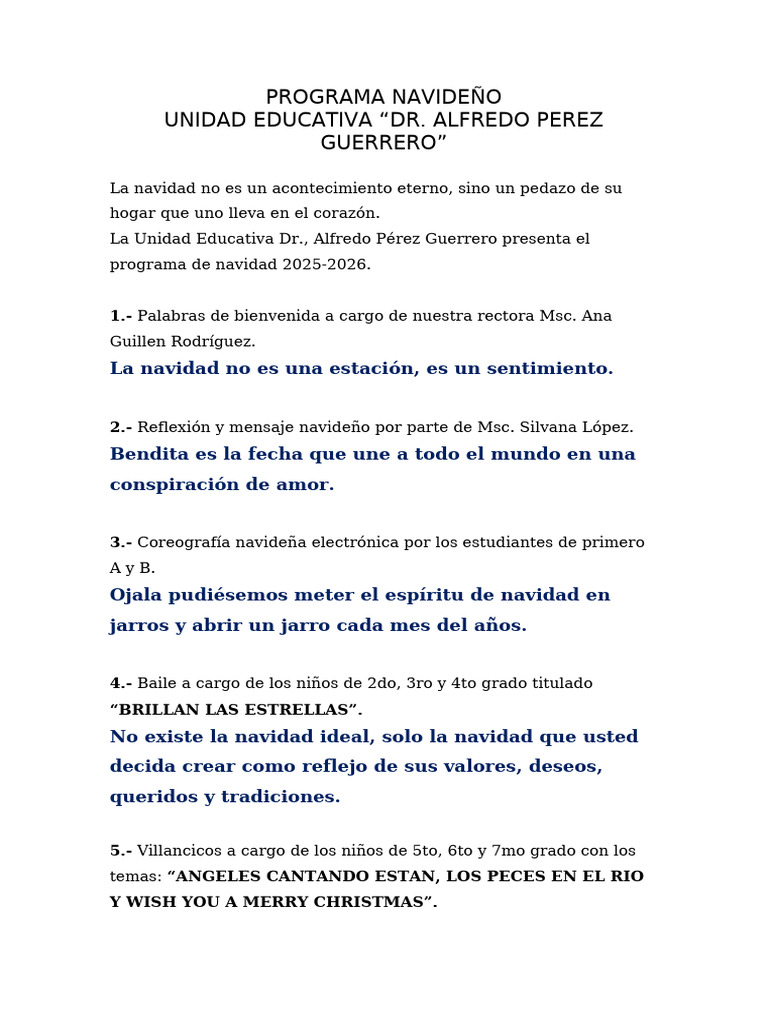 Programa Navideño 2025-2026 en la U.E. Dr. Pérez Guerrero | PDF