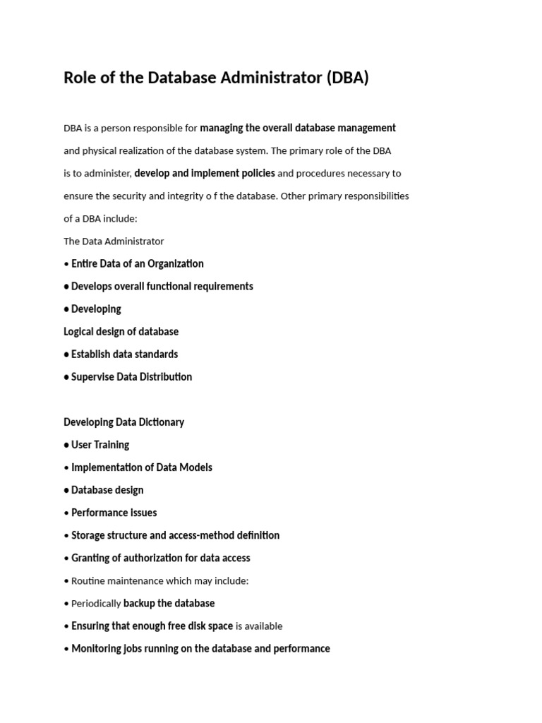 Essential Roles of a Database Administrator | PDF