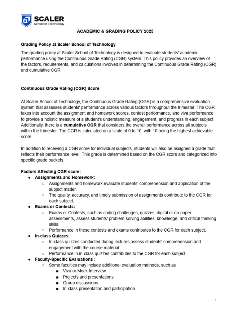 Scaler School Grading Policy 2025 | PDF | Mean | Course Credit
