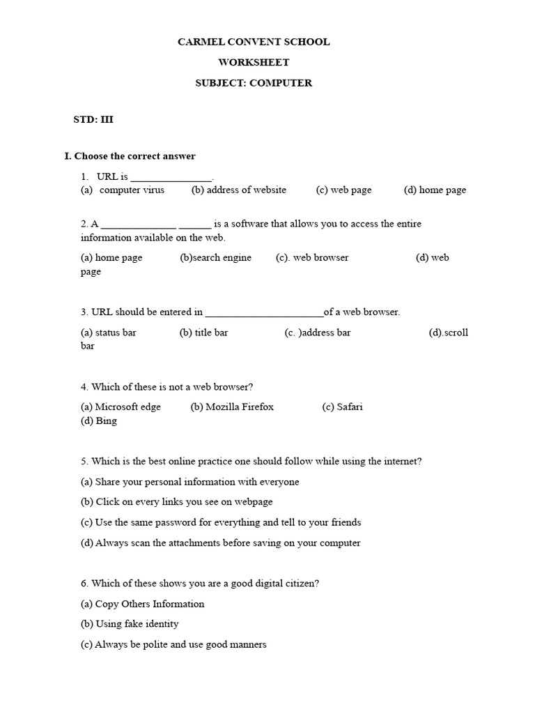 Computer Basics Worksheet for Kids | PDF | World Wide Web | Internet & Web