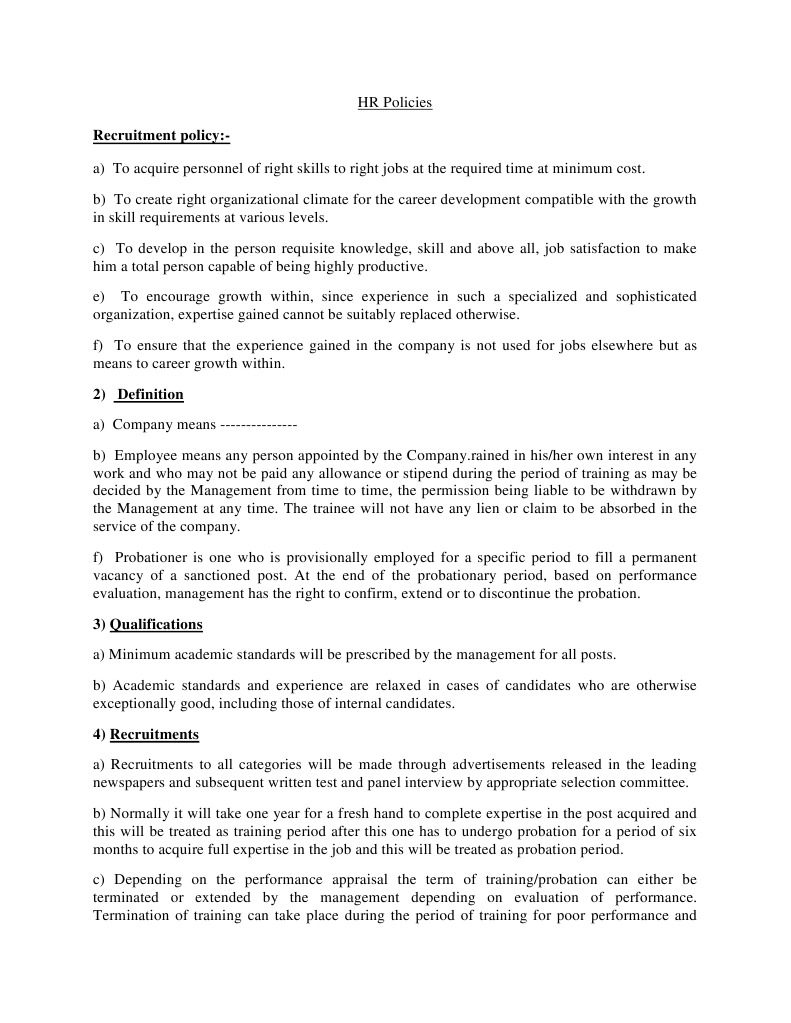 HR Policy | PDF | Recruitment | Employment
