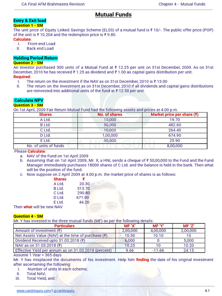 Mutual Funds: Key Calculations & Returns | PDF | Mutual Funds ...