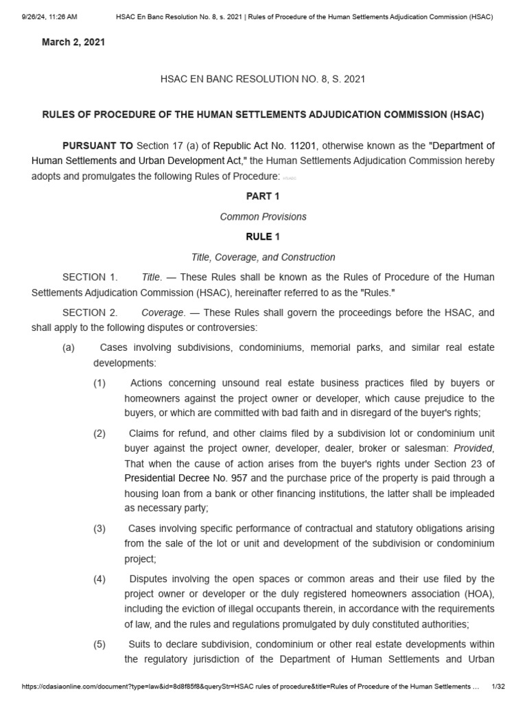 HSAC Rules of Procedure Overview | PDF | Lawsuit | Complaint