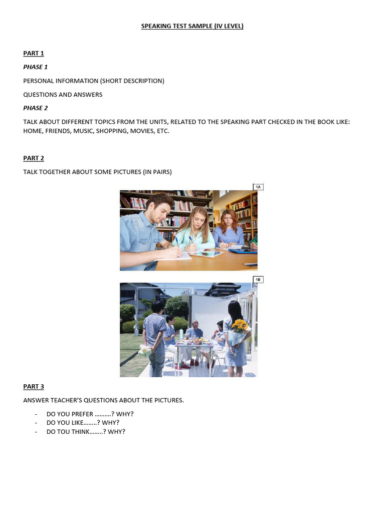 Speaking Test Sample - III - IV | PDF