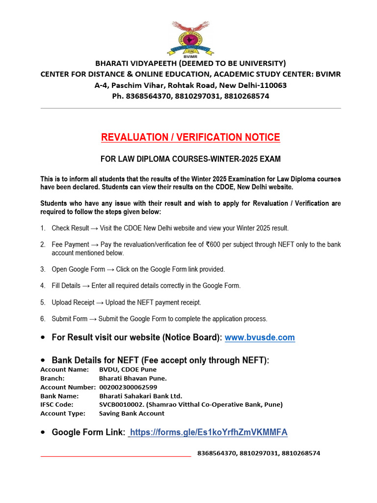 Law Diploma Revaluation Notice 2025 | PDF
