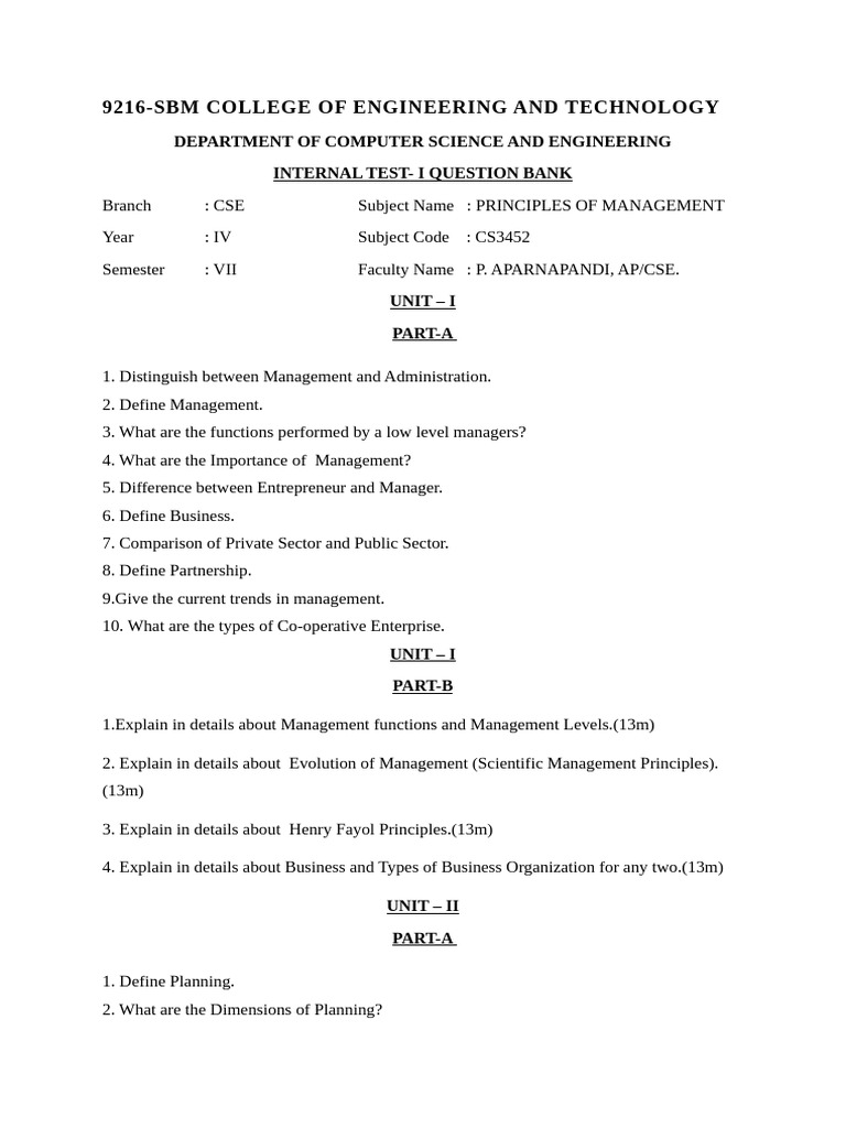 POM - IT - 1 Question Bank | PDF