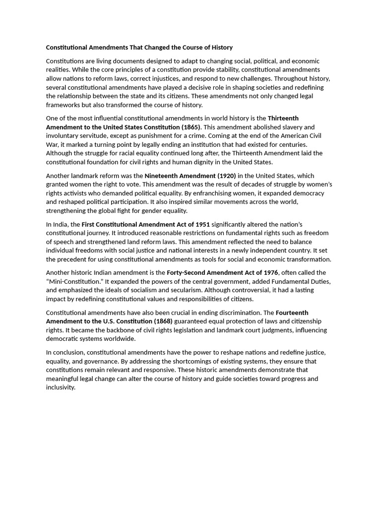 Key Constitutional Amendments Impacting History | PDF | Citizenship ...