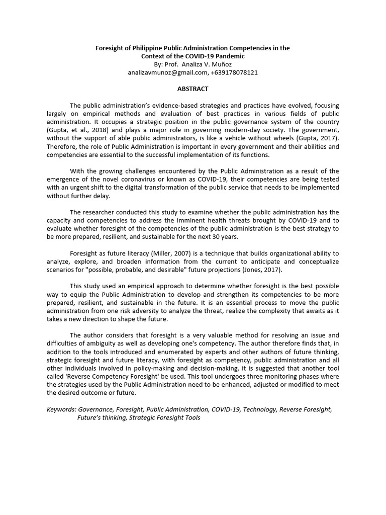 Foresight in Philippine Public Administration | PDF | Policy | Leadership